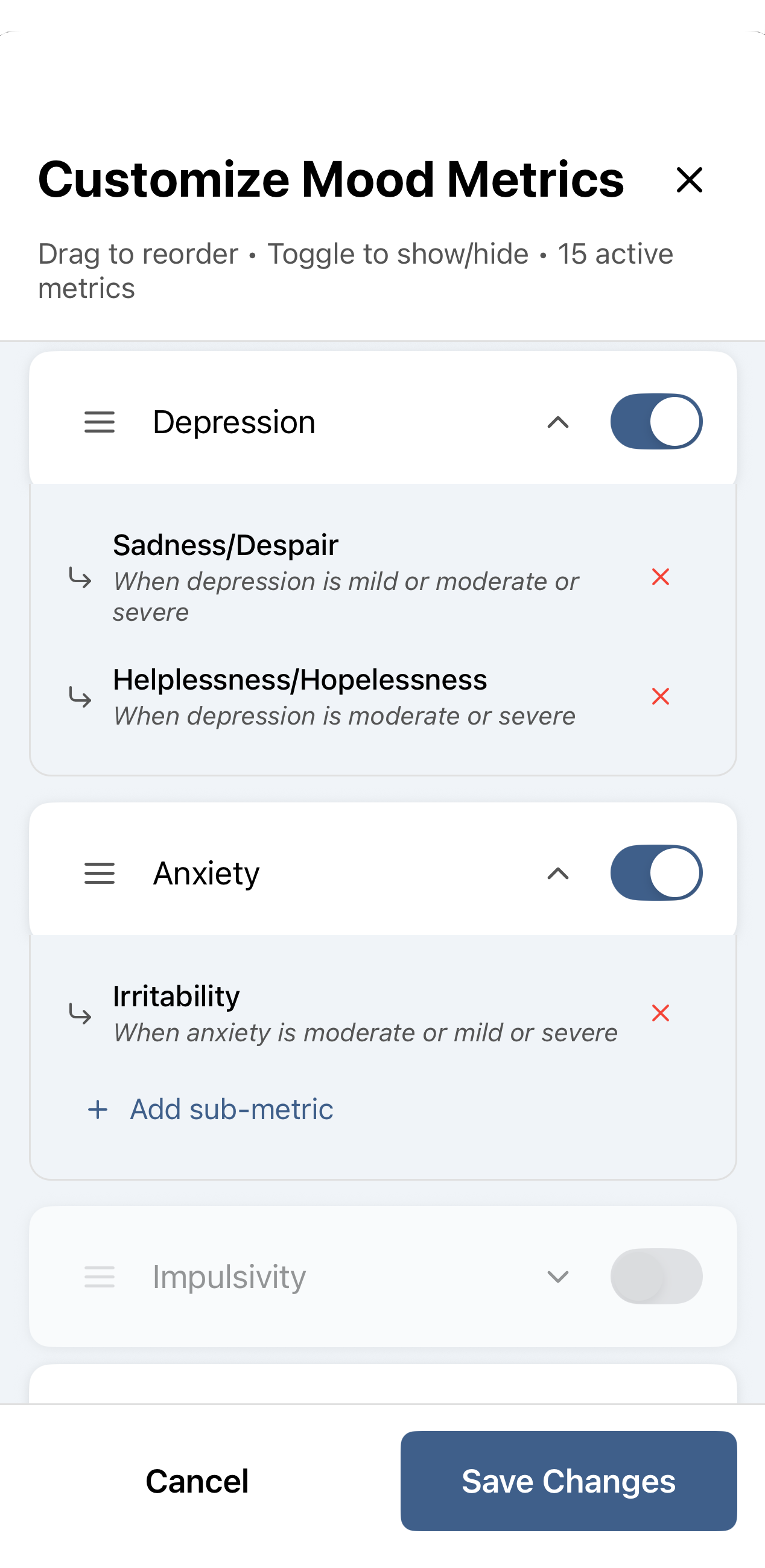 Customize Mood Metrics Interface