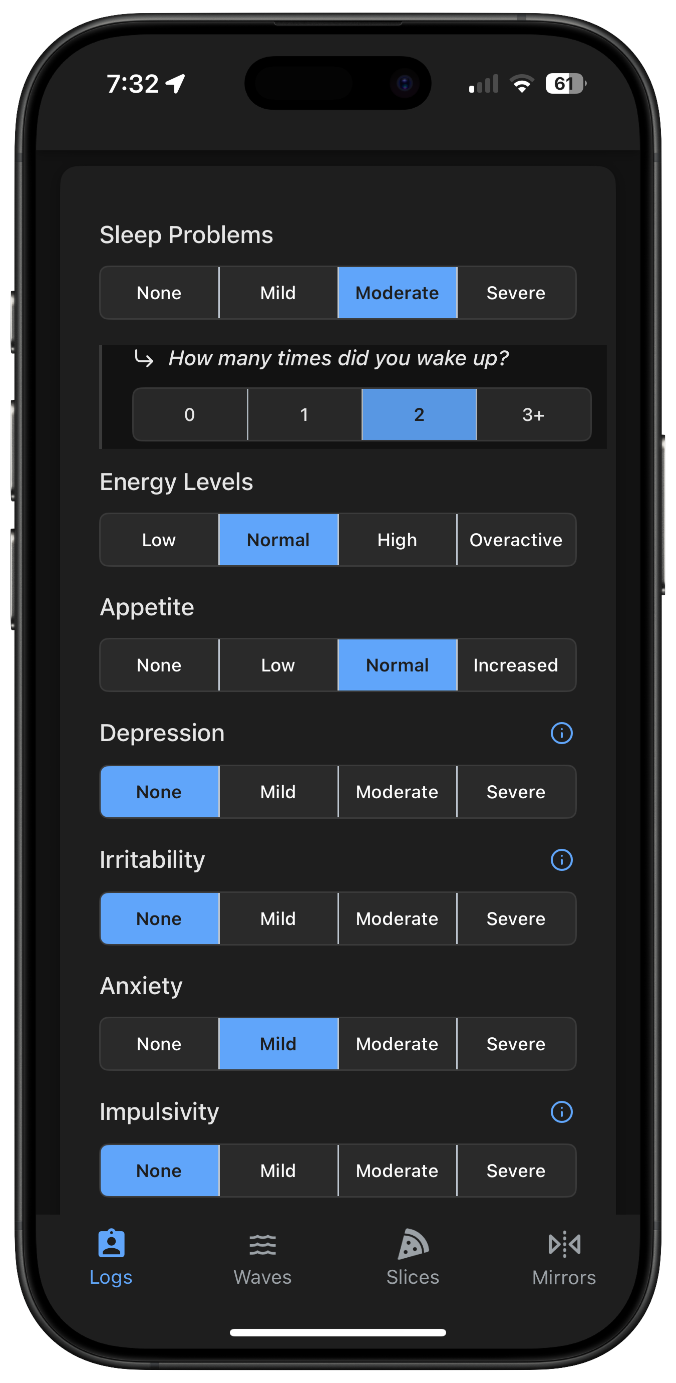 Dark Mode Mood Tracking