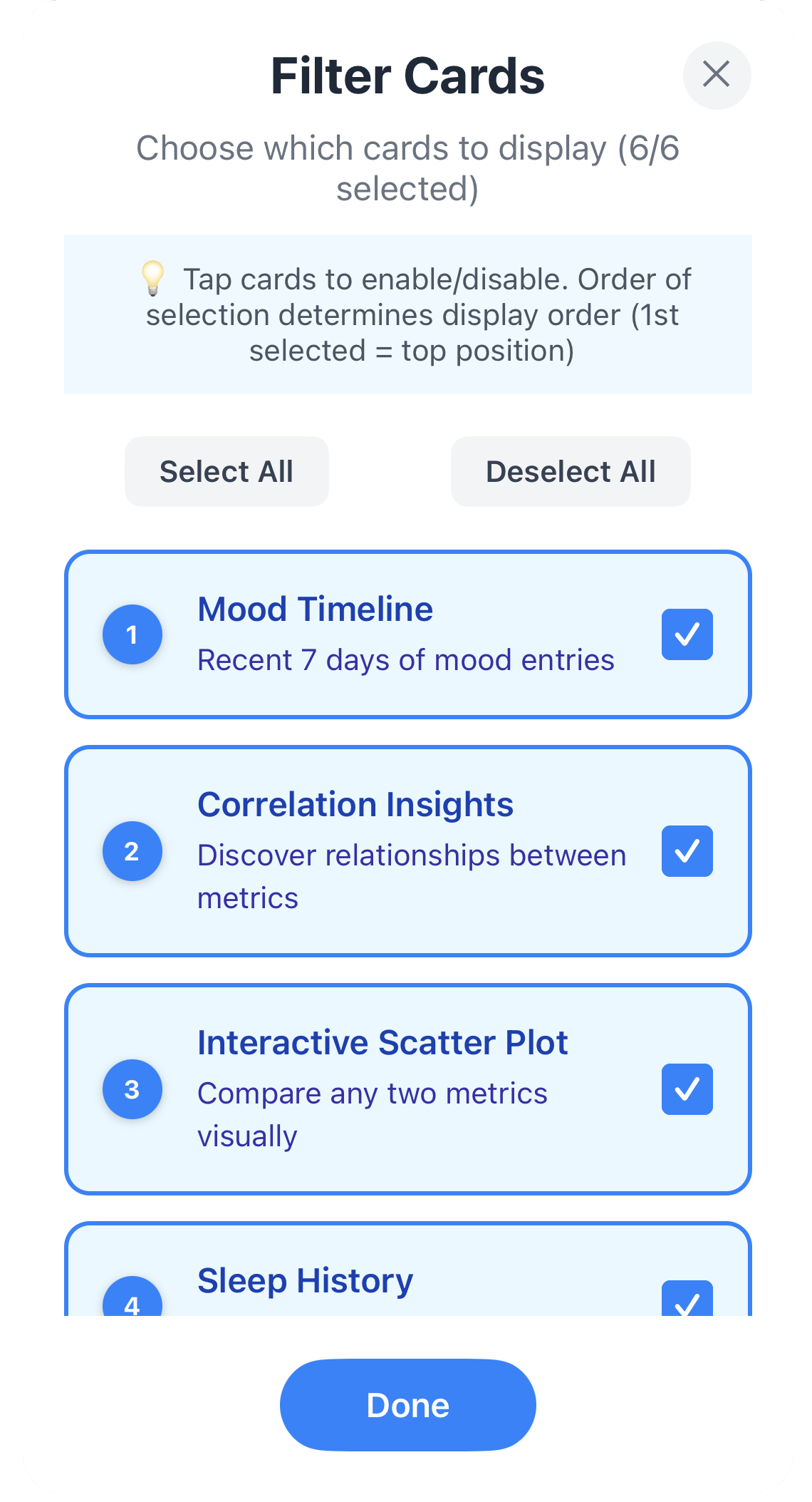 Filter Cards Interface