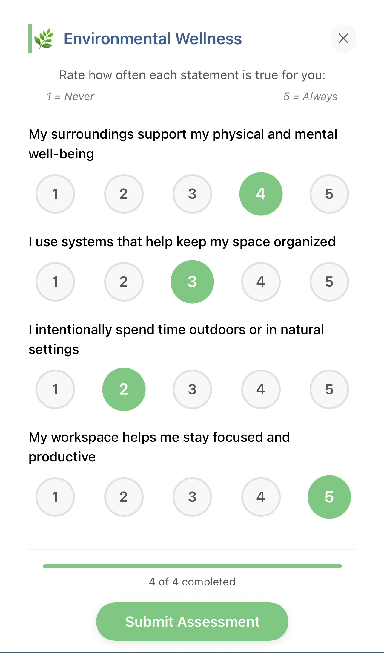 Wellness Questions Interface